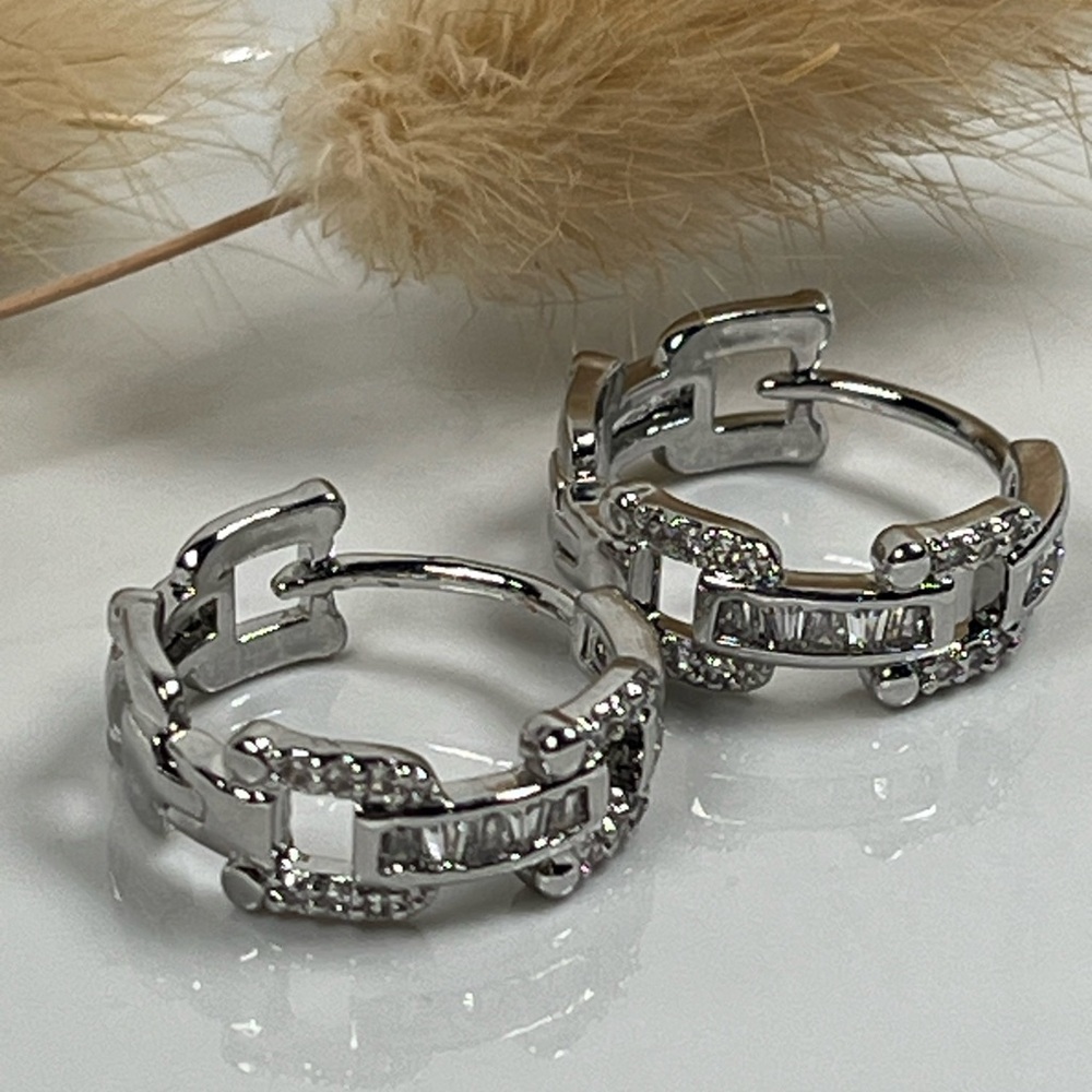 White Gold Plated Clear CZ Huggie Hoop Earrings